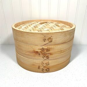 Natural Bamboo Steamer Basket - 3-Tier (Natural)